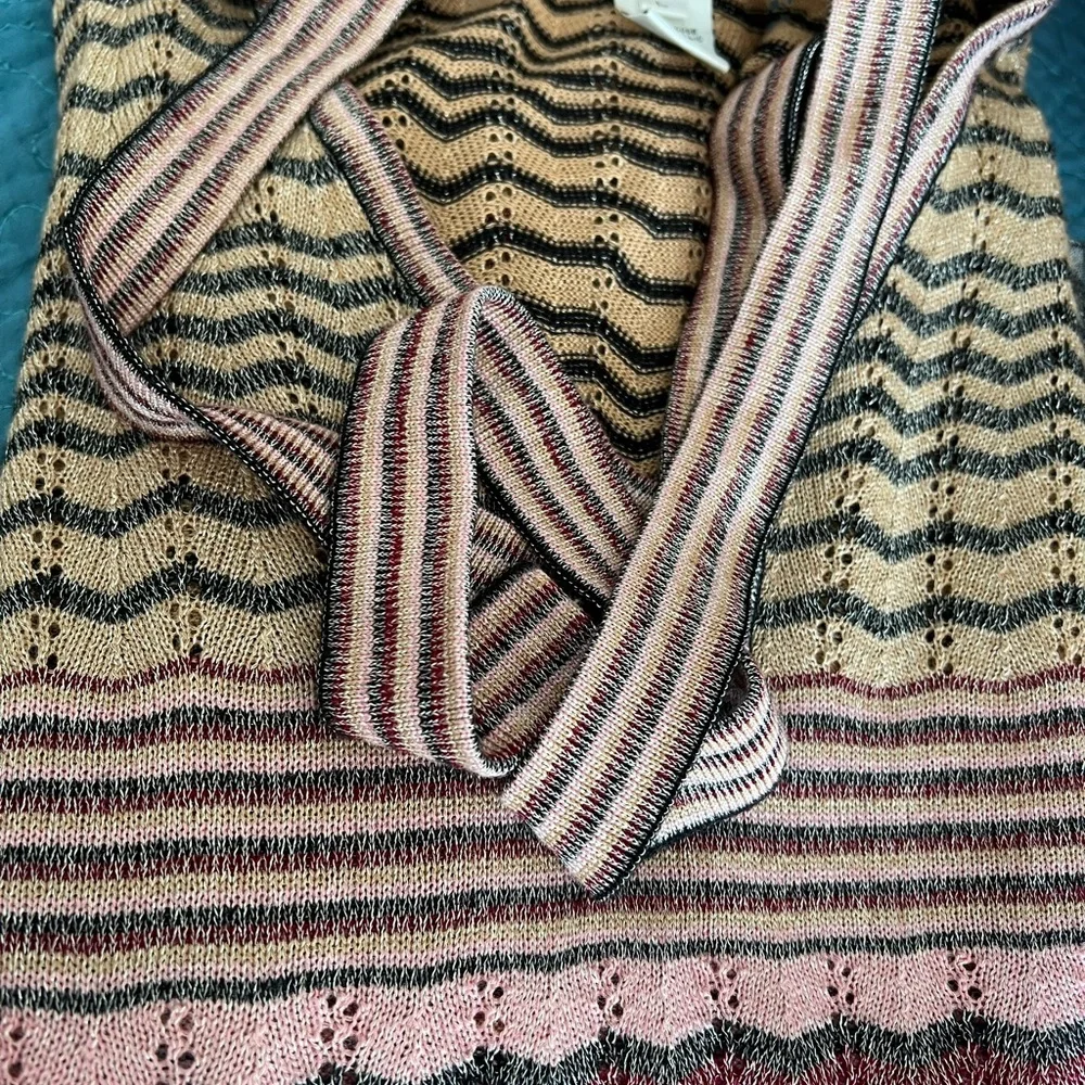 Vintage Cache Boho Large Multicolor Metallic Tie Neck Sweater Striped Chevron. - Picture 8 of 9